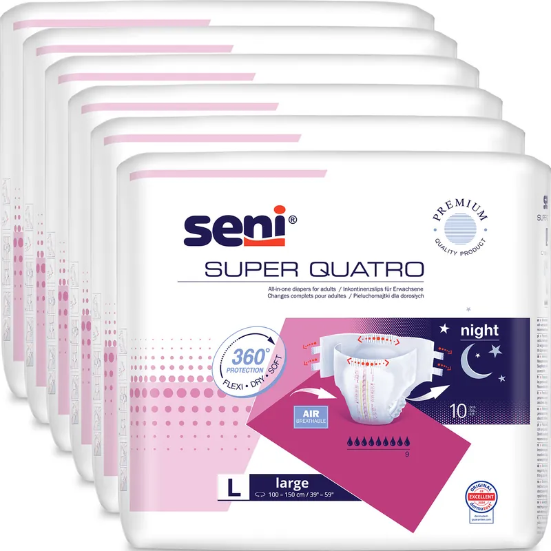 SENI Super QUATRO - Inkontinenzwindeln - Gr. 3 LARGE (6x10 St.) Letzte Chance