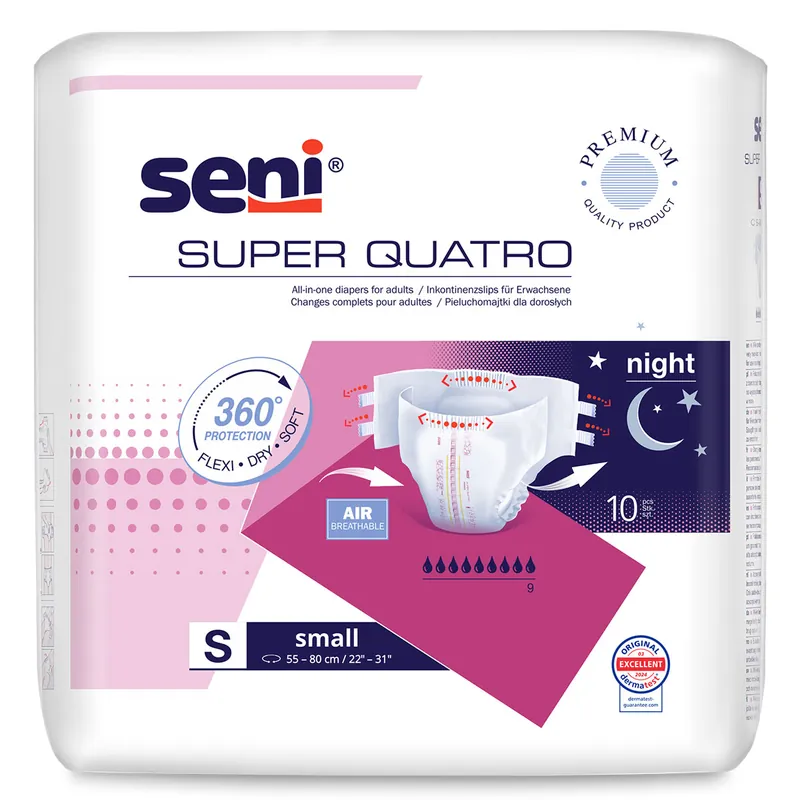 Neu Im Sortiment SENI Super QUATRO - Inkontinenzwindeln - Gr. 1 SMALL (10 St Einzelpack)
