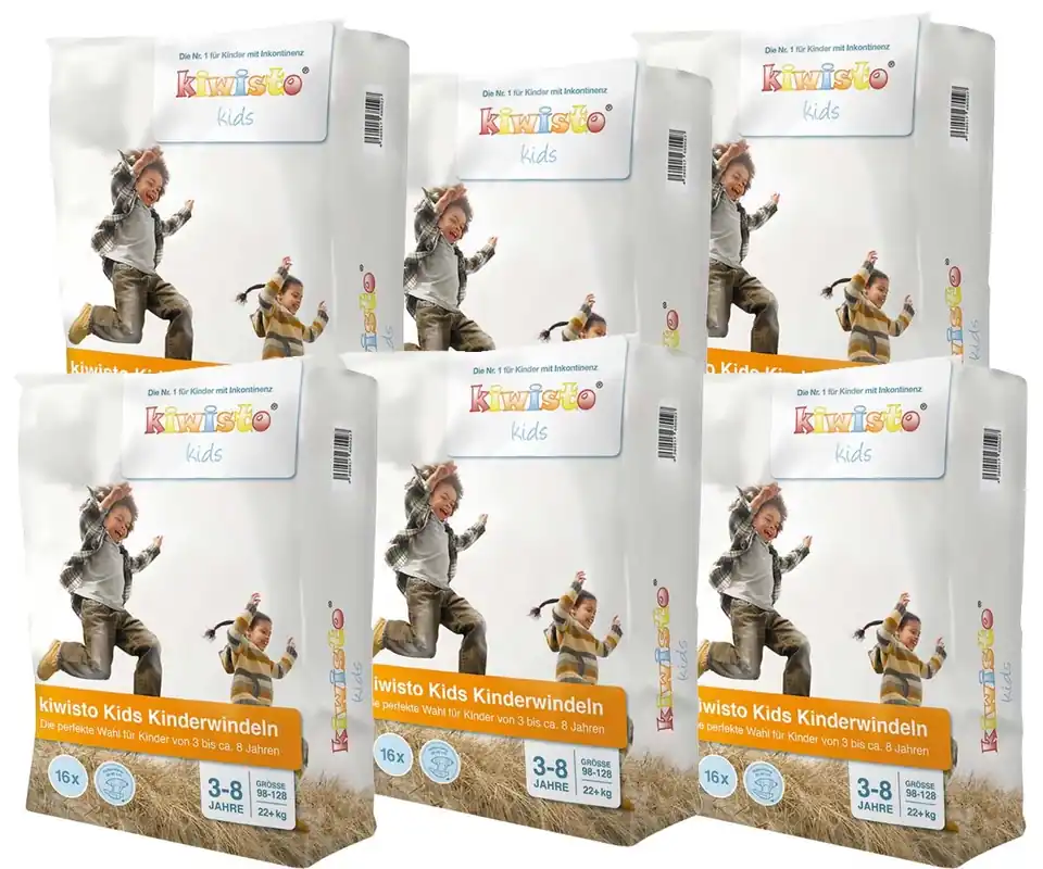 Expressversand Kiwisto KIDS - XXL Kinderwindeln Größe 7 (3-8 Jahre) - 6x16 Stück Karton