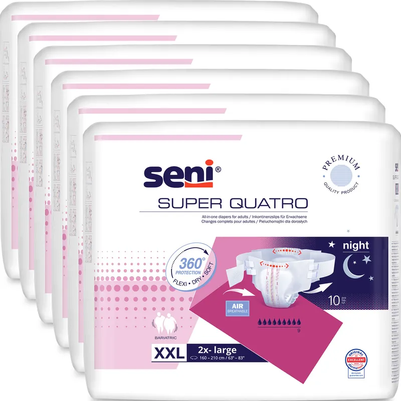 SENI Super QUATRO XXL - Adipositas Windeln - Gr. 5 (6x10 St. Karton) Garantierte Lieferung
