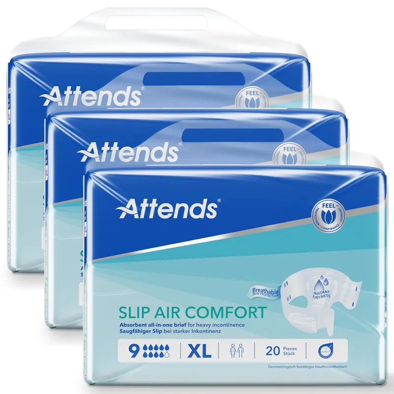 Garantierte Lieferung ATTENDS Slip AIR Comfort 9 - Extra Large (XL), Inkontinenzwindeln, 60 (3x20) Stück