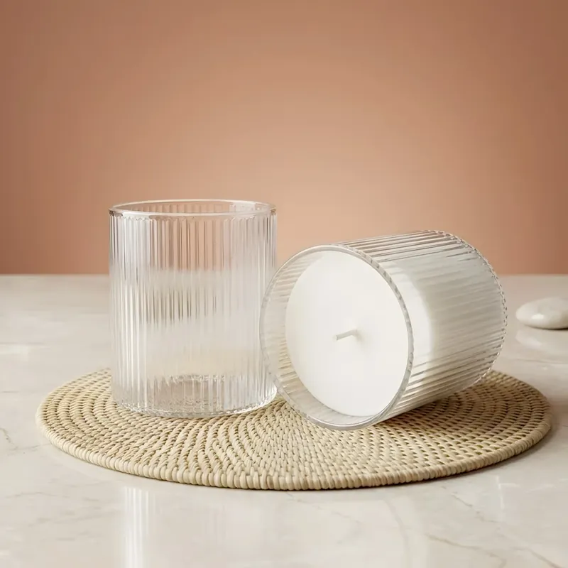 Nur Heute Transparent ribbed candle glass - 330 ml