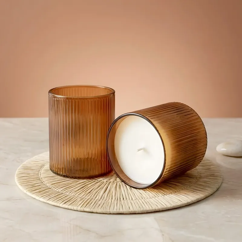 Finale Aktion Amber ribbed candle glass - 330 ml