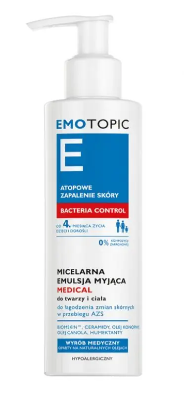 Neu EMOTOPIC Bacteria Control Micellar Reinigungsemulsion für Gesicht und Körper 190 ml