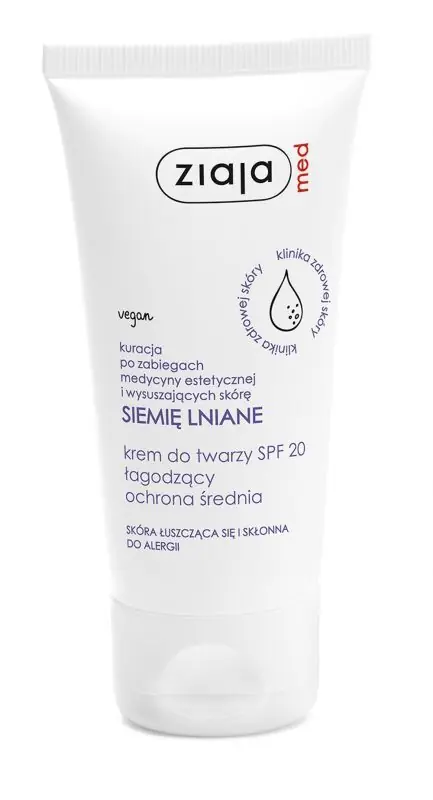 Schneller Versand ZIAJA MED SIEMIÊ LNIANE Beruhigende Gesichtscreme SPF 20 mittlerer Schutz 50 ml